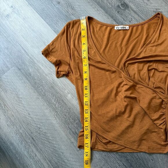 Deep V Surplice Crop Top Medium Amber Caramel Going Out - Picture 8 of 10